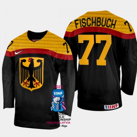 Deutschland Trikot Daniel Fischbuch 77 IIHF World Championship 2023 Schwarz - Herren